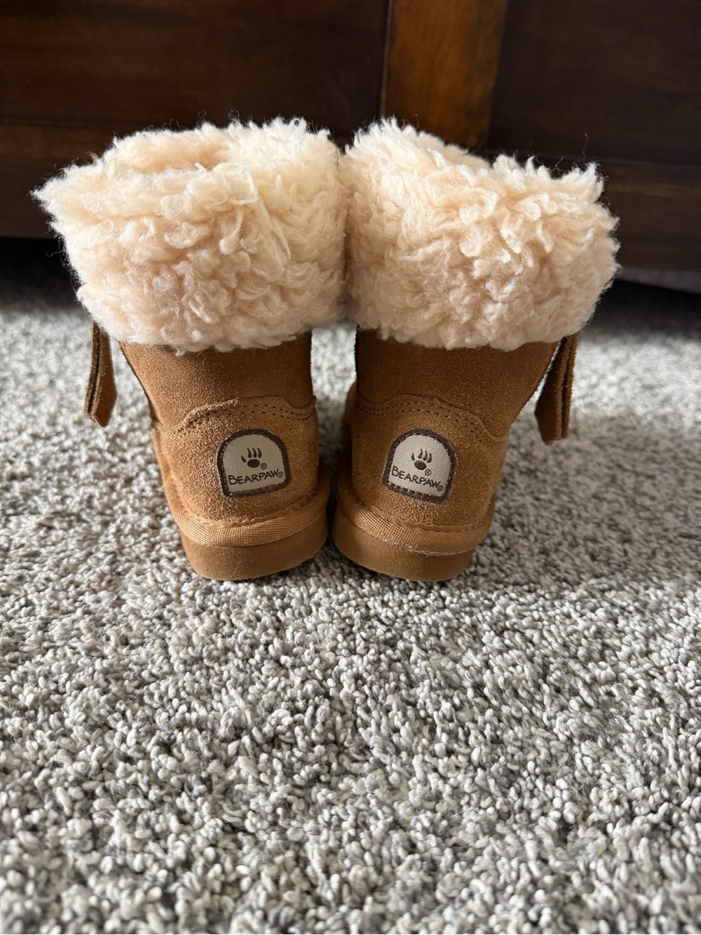 BearPaw Kids Tan Suede Shearling Cuff Boots